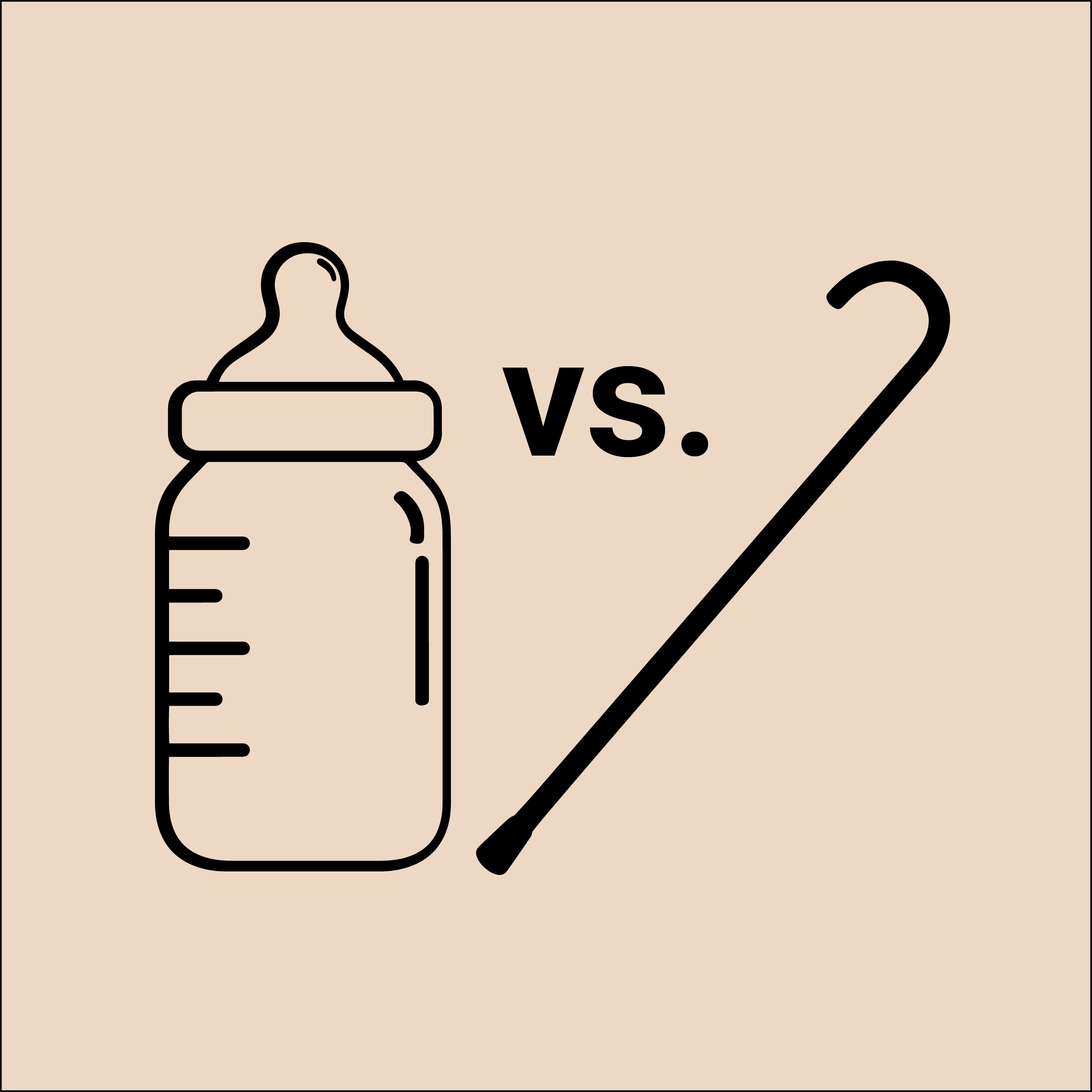 A baby bottle next to a cane with 'vs.' witten in the middle to illustrate age differences.